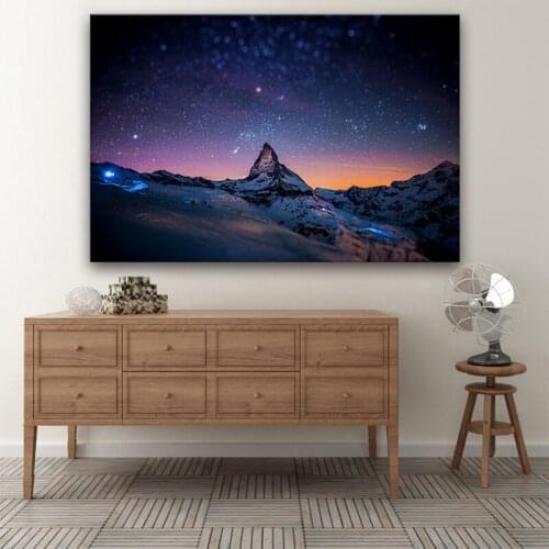 Space night tilt Matterhorn wonder zermatt Switzerland landscape living room home wall art decor wood frame fabric posters