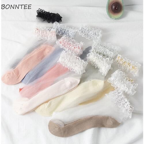 Socks Women Kawaii Transparent Japanese Fashion Mori Girl Ins Korean Style Cute Summer Patchwork Low Tube All-match New Popular