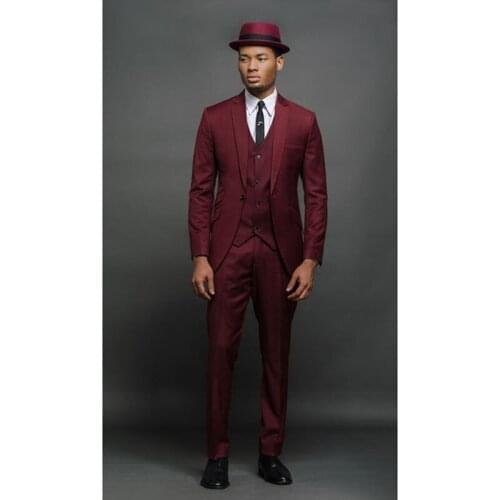 2019 Latest Coat Pant Designs Burgundy men wedding suits Wine Red Blazer Prom mens suit Jacket Tuxedo 3 Pieces Terno masculino