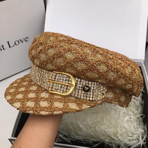 The spring and autumn period and the summer new straw small sweet wind capstyle military hats ancient ways female navy visors