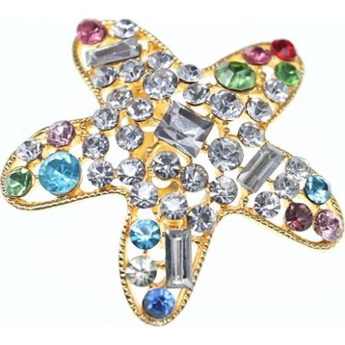 Wholesale 100pcs fashion/Fancy crystal acrylic wedding gold plated gift rhinestone starfish/star animal brooch pin nice gift