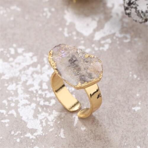 Wholesale 3pcs/Lot Natural Druzy Crystal Cluster Ring Female Opening Adjustable Crystal Bud Gold Metallic Copper Ring Jewelry