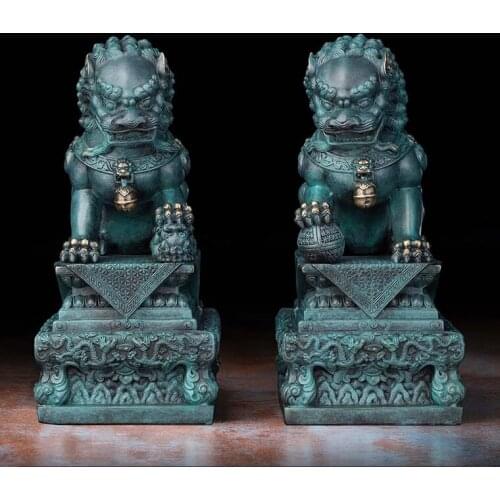 A pair bronze lions kylin # Limited Edition TOP Handmade Sculpture Exorcise evil spirit home company office propitious Ornament