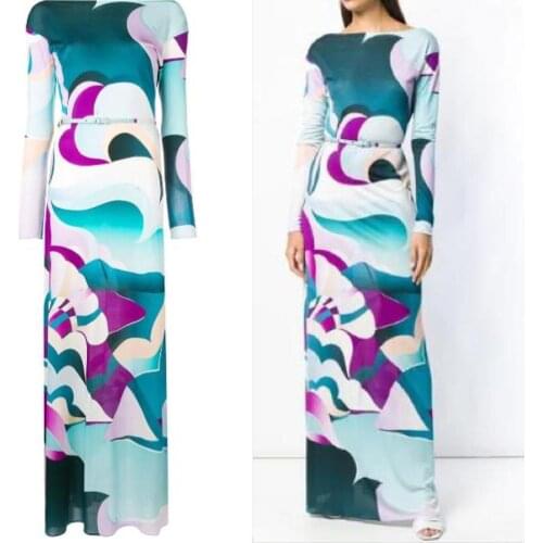 New womens dress lengthened Lily Print Elastic Knitted slim beautiful generous dress