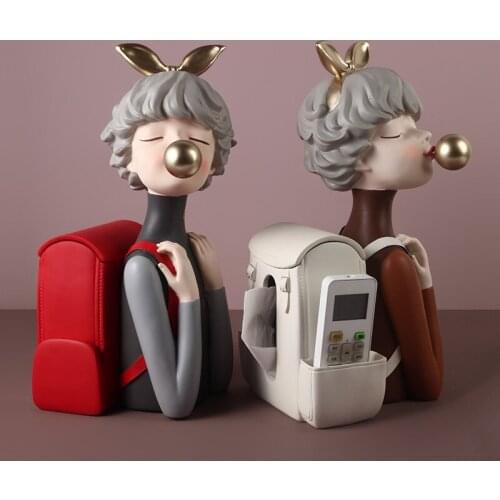 Resin Bubble Girl Figurines Tissue Bag Home Decoration Accessories For Living Room Modern Art Statues Office Desk Decorative