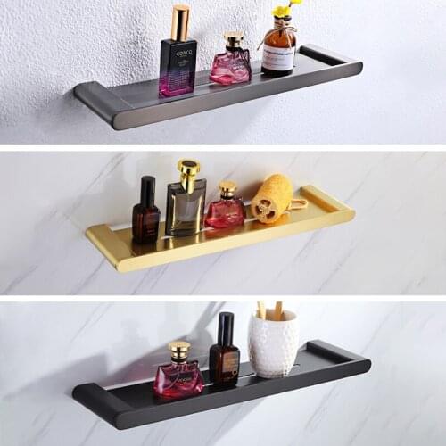 Bathroom Shelves Stainless Steel Black Towel Holder Platform Shelf Towel Bar Rack Bathroom Hardware Brushed Gold Gunmetal Grey