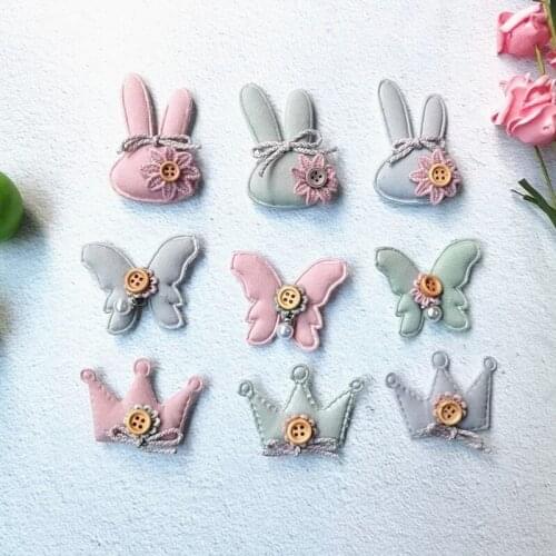 Sew on 20pcs/lot Cloth butterfly crown ultrasonic embossed Padded Patches Appliques For Clothes Sewing Supplies Decoration