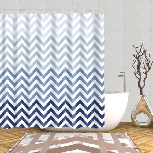 Simple Shower Curtain Gradient Wavy Stripes Bath Accessories with 12 Hooks Waterproof Polyester Fabric Bathroom Decoration
