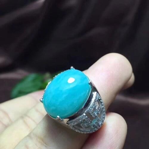 Real And Natural Amazonite Ring Man ring Free shipping 925 sterling silver 13*18mm gem For men Fine handworked jewelry