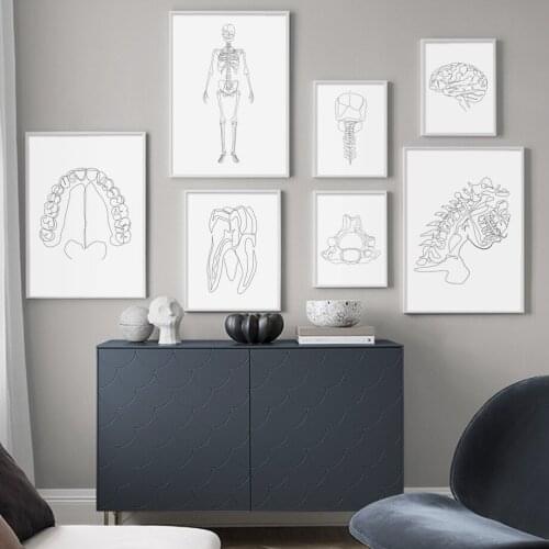 Line Drawing Human Anatomy Brain Skeleton Wall Art Canvas Painting Nordic Posters And Prints Wall Pictures For Living Room Decor