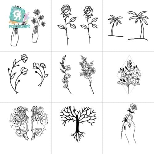 Rocooart Hot sale Black White Style Tattoo Sticker Tree Flower Leaf Temporary Tattoo Sticker Rose Body Art Tatouage Fake Tatoo