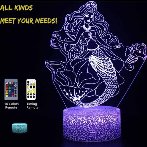 Mermaid Series 3D Table Lamp Colorful Touch Remote Control Creative Night Lamp ValentineS GiftAbstract Artist Graphics Cartoon