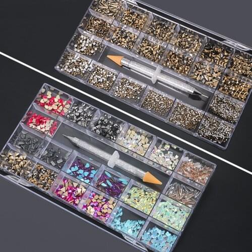 Swarovsky 21Grids Mixed Crystal AB Nail Art Rhinestones Flatback Strass Shiny Glass Nail Stones Gems For 3D Nails DIY Decoration