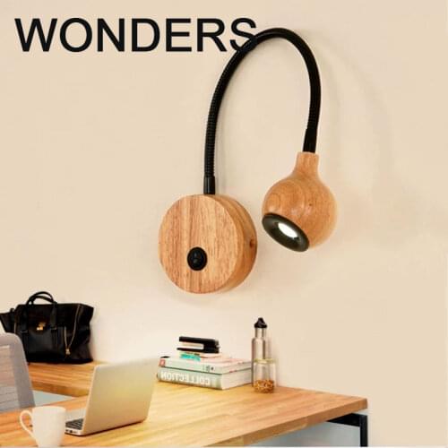 Modern Nordic Style LED Wall Lamps 360 Degree Adjuable Indoor Bedroom wooden Wall Light Reading Study Living Room Decoration