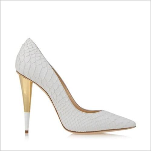 Sexy Women White Alligator Pumps Women Peep Toe and Pointed Toe High Heels Shoes Woman Party Dress for free shipping