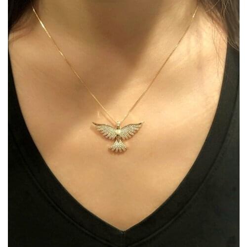 Gorgeous Pendant Necklace Full pave white Cubic Zirconia Stone Gold Color Eagle Choker Necklace For Women Fashion party Jewelry