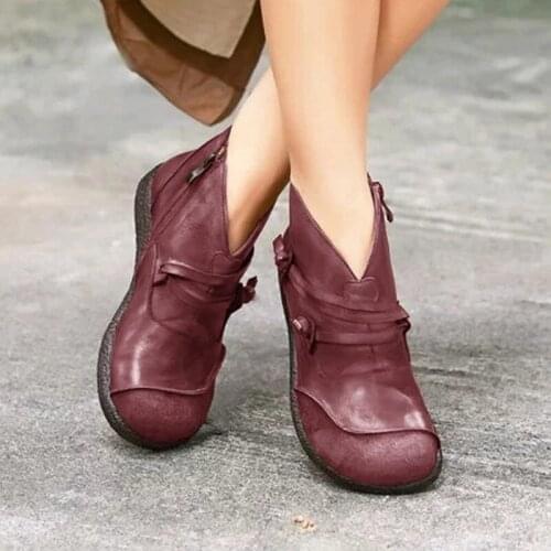 Vintage Warm Boots Hot Sales Autumn Winter Retro Women Boots Fashion Genuine Leather Flats Ankle Boots Shoes for Women 2020
