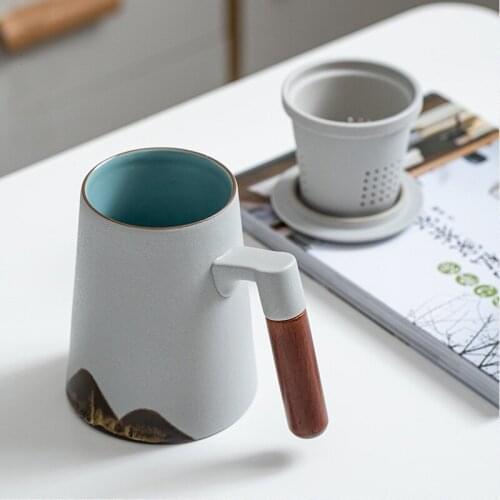 High-grade Desk High-grade Desk Ceramic Cup Wooden Handle Anti-ironing Tea Cup Tea Cup with Infuser