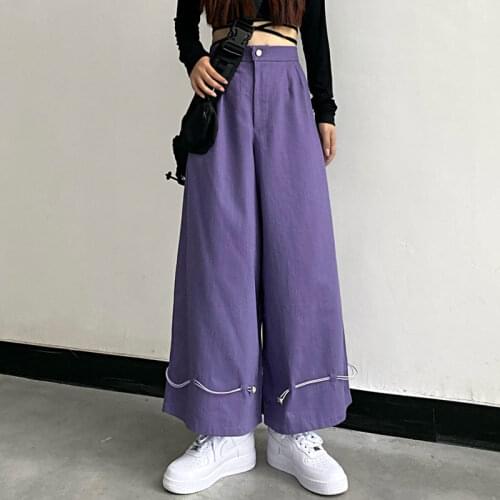 Woman Pants Loose Purple Summer Casual Style Black Wide Leg Pants Fashion Ladies Capris Ulzzang Female Clothing Hipster New