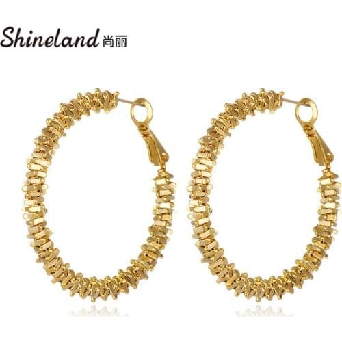 Shineland 2021 New Punk Metal Big Circle Round Hoop Earrings for Women Fashion Statement Party Jewelry Female Christmas Gift