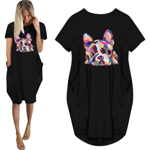 Pretty French Bulldog Zoe Print Women Summer Short Sleeve Dress With Pocket Ladies Fashion O Neck Tops Female T Shirt Dress