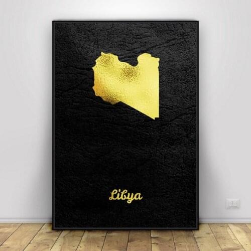 Golden Map Libya Canvas Painting Wall Art Pictures prints home decor Wall Poster Decoration For Living Room