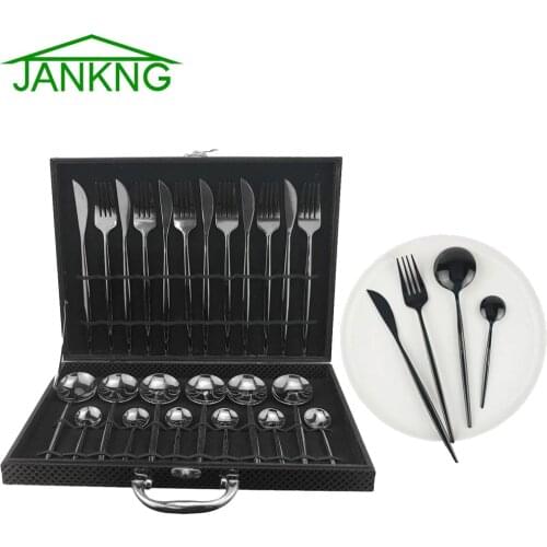 1Pc/4Pcs/24Pcs Black Cutlery Dinnerware set 304 Stainless Steel Tableware Dinner Knife Fork Spoon Flatware Mirror Silverware Set