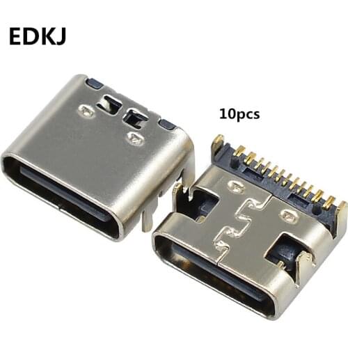 10pcs Type C 16 Pin Socket Connector USB 3.1 Type-C Female Placement for PCB design Four-legged plug-in three-tool high-guide