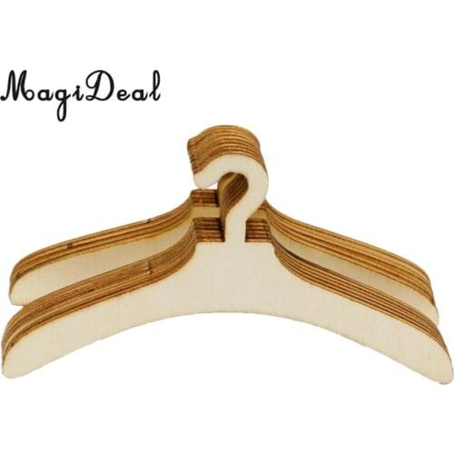 10 Pieces Mini Size Hangers for Baby Girl Doll Hangers DIY Craft for Dolls Clothing Furniture Accessories Wood Color 17.5 cm