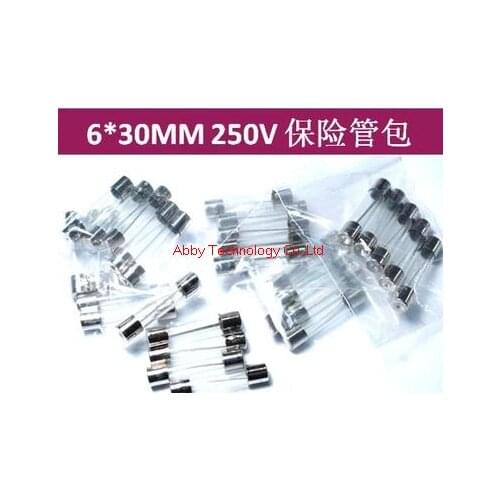 10value*5PCS=50PCS/LOT 6x30MM,0.2A 0.5A 1A 2A 3A 5A 6A 8A 10A 15A 250V Glass Tube fuse Assortment Kit