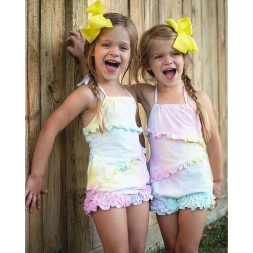 2021 New Fashion Baby Clothes Girl Tie Dye Ruffles Strap Kids Jumpsuit Cotton Soft Toddler Playsuits Cool Children Romper 0-4Y