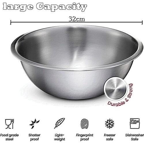 32cm Large Capacity 304 Stainless Steel Mixing Bowl for Kitchen Restaurant Dinner Soup Salad Bowl Food Vegetable Container