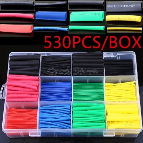530PCS Heat Shrink Tubing Insulation Shrinkable Tubes Assortment Electronic Polyolefin Wire Cable Sleeve Kit Heat Shrink Tubes