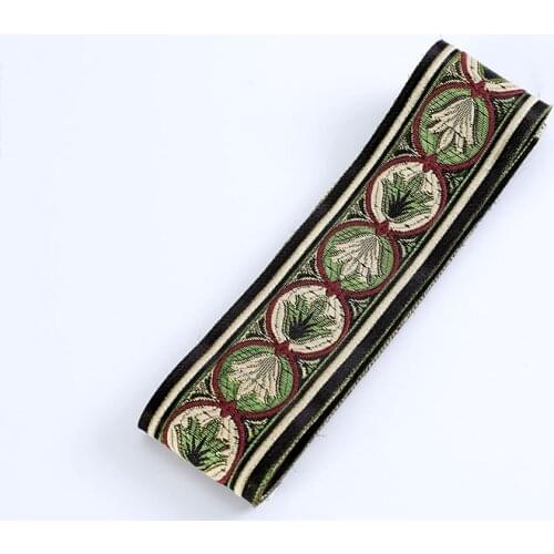 High Quality 3.3cm 8yard / lot Green embroidery blooming lilies Woven Jacquard Ribbon And Belt Lace Clothing accessories