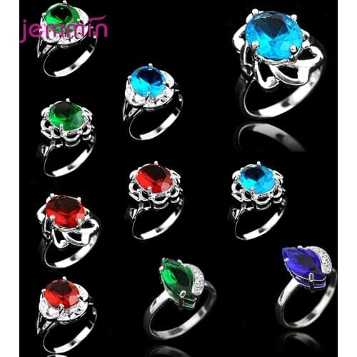 100% Real 925 Sterling Silver CZ Stackable Finger Rings For Women Engagement Wedding Fine Jewelry Mixed Size Mixed Colors Random