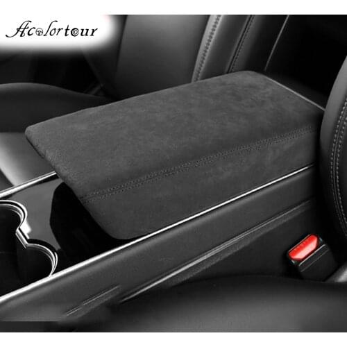 Car Interior Accessories Center Console Storage Pad Lid Alcantara Cover Cushion For Tesla Model 3 Organizer Box