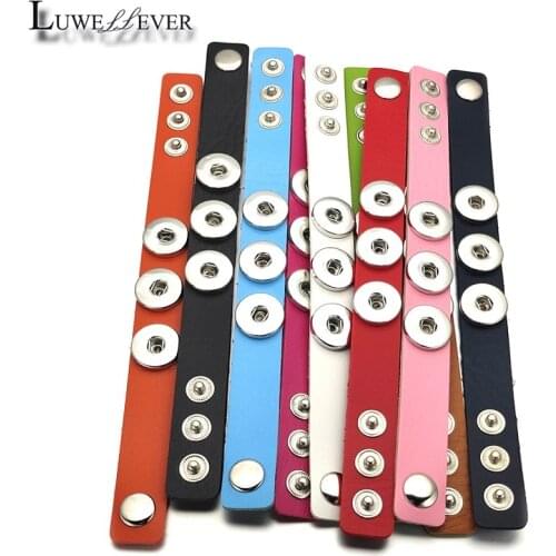 Luwellever 3 Snaps Candy Colors 174 Pu Leather Retro Fashion Bracelet 18mm Snap Button Bangle Charm Jewelry For Women Men Gift