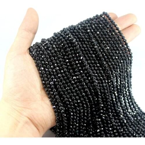 Natural Stone Beads Small Faceted Black Spinel Loose Beads 2 3 4 5mm For Bracelet Necklace Jewelry Making