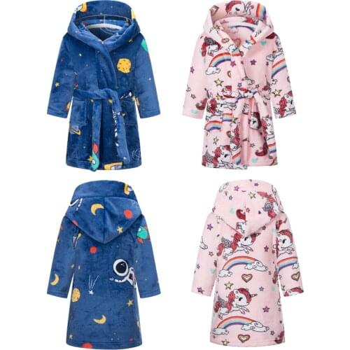 Winter Flannel Soft Warm Unicorn Pajamas Hooded Animal Cartoon Boys Pyjamas astronaut pattern Pajamas for Girls Kids Sleepwear
