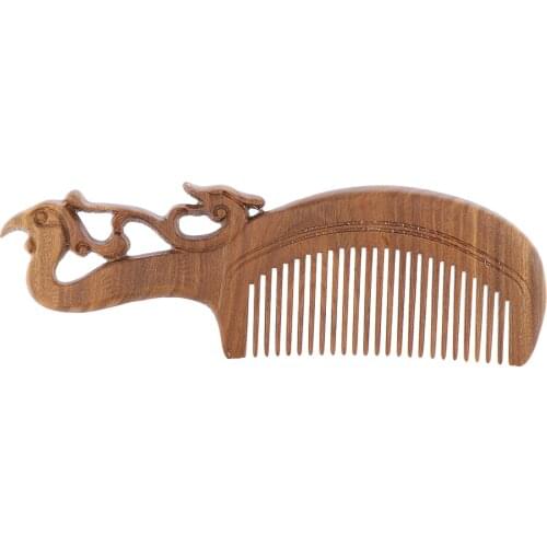 Fragrant Sandalwood Comb with Carved Handle No Static Wooden Massage Detangler Hair Brush for Men Women Gift