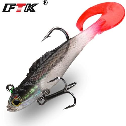 FTK Fishing Lures 3pcs/4pcs Soft Body Wobbler 3D Shake Fish Bass Swimbaits Silicone Floating Lead Head Jigging Fishing Hook 705