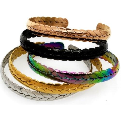 Stainless Steel Rose Gold Rainbow Black Wheat Cuff Bracelet Keel Bracelet Titanium Steel C-shaped Twist Couple Braided Women Kid