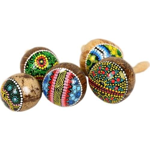 Coconut Shell Sand Hammer Shaker Gourd Kashaka Indonesia Shaker Rattle Percussion Musical Instrument Toy