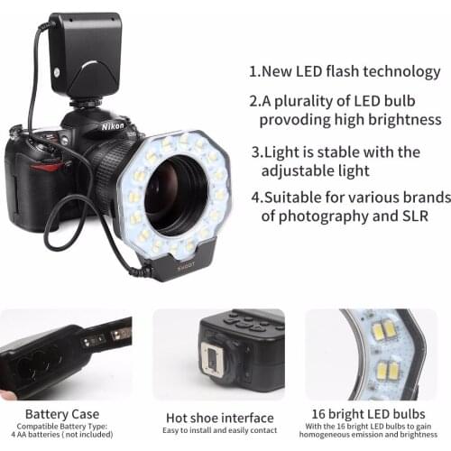 Ring Flash Light LED Video Light Camera Ring Flash Photographic Lighting with LCD Display for Photo Studio DSLR for Nikon Canon