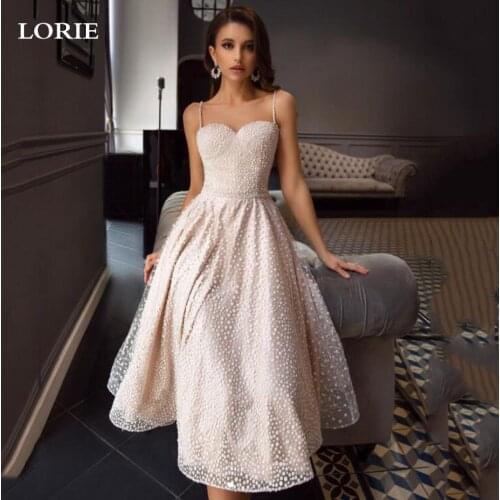 LORIE Sweetheart Short Wedding Dresses Dot Tulle Sexy Spaghetti Straps Shiny Boho Bride dresses Vestidos de novia Custom Made