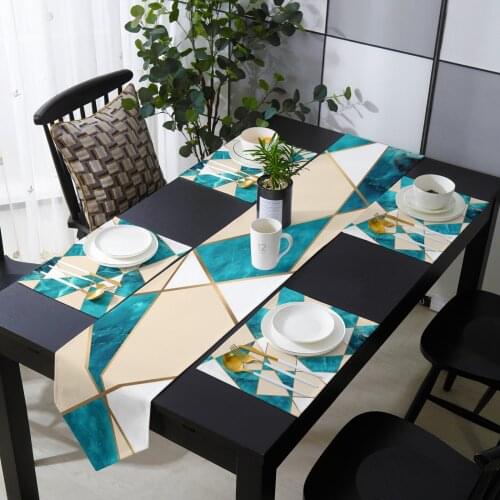 Squares Green Marble Texture Table Runner Placemats Set for Home Kitchen Dining Table Wedding Party Holiday Dinner Decoration