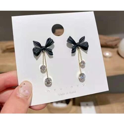Fashion Tassel Black Bow Long Pendant Earrings, High-End Light Luxury Female Earrings, Classic Super Fairy New Earrings Trend