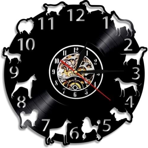 Different Dog Breeds Modern Design Vinyl Record Wall Clock Home Decor Creative Pet Puppy Wall Clock Animal For Dog Lover Gift