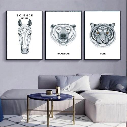 Nordic Tiger Bear Horse Wall Art Poster Abstract Animal Art Prints Quotes Canvas Painting Modern Pictures Living Room Home Decor