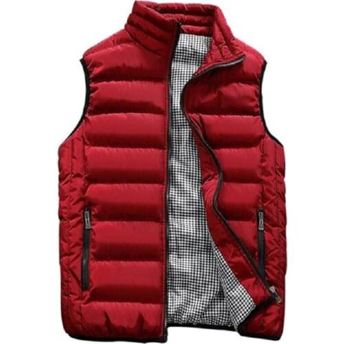 New Red vest men winter autumn sleeveless jacket solid cotton waistcoat with zipper plus size 5XL casual short jackets